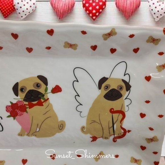 Isaac MIZRAHI Dog PUGS & KISSES 19" MELAMINE SERVING TRAY & PLATE SET New - Picture 5 of 12